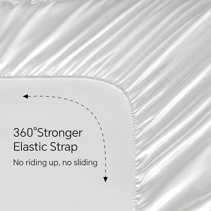 BEDELITE Satin Sheets Queen Size Bed Set, Luxury Soft White Silky Sheets for Hair and Skin, Similar to Silk Bed Sheets Set 4 Pieces （1 Deep Pocket Fitted Sheet, 1 Flat Sheet, and 2 Pillowcases）