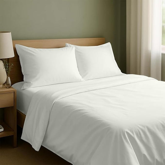 California Design Den King Sheet Set - Natural 100% Cotton Sateen Sheets King Size Set with Deep Pockets, Soft Sateen Weave, Breathable and Durable Bedding Ivory (Eggshell)