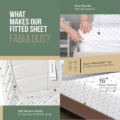 TEXAS LINEN CO. 100% Organic Cotton Printed Sheets Full Size - 4 PC Organic Cotton Percale Sheets Full Set (Polka Dot - Navy), Cooling & Breathable Sheet, 16" Deep Pocket - GOTS Certified