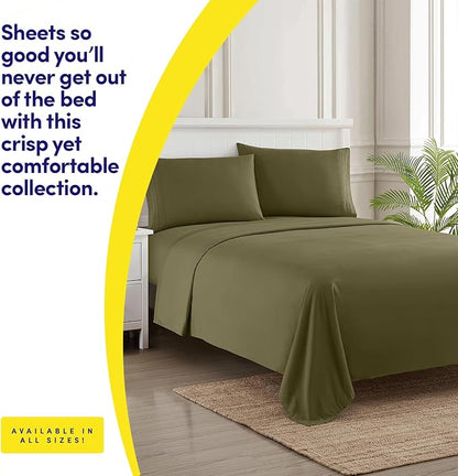 1500 Supreme Collection Twin Sheet Sets Olive Green - 3 Piece Bed Sheets and Pillowcase Set for Twin Mattress - Extra Soft, Elastic Corner Straps, Deep Pocket Sheets, Twin Olive Green