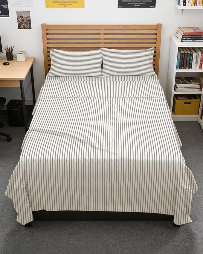 Full XL Bed Sheet - 4 Piece Full XL Bed Sheets Set - Soft, Breathable & Cooling - Hotel Luxury Bedding for Women, Men, Kids, Teens, Boys & Girls - Deep Pockets, Fade and Wrinkle Free - Beige Stripes