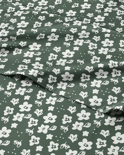 Floral Sheets - Green Floral Bed Sheet Set - 1 Flat, 1 Fitted & 2 Pillowcases w/ Deep Pockets - Comfy, Wrinkle & Fade Free - Boho Botanical Bedding - Ultra-Soft, Breathable & Cooling - King Size Set