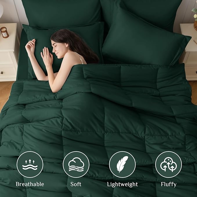 JOLLYVOGUE Twin Comforter Set, Ultra-Soft Bed in a Bag Twin Size 5 Pieces, Oeko-TEX Certified Bedding Set with Down Alternative Comforter, Sheets, Pillowcases & Shams, Emerald Green