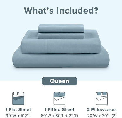 Comfort Spaces Extra Deep Pocket, 100% Cotton Sheets Queen Fits up to 24" Mattress, Breathable, Naturally Cool Cotton, Soft Cotton, All Seasons Sheet Set, Blue 4 Piece