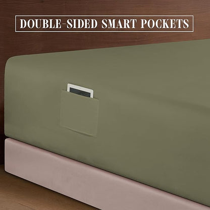 Elegant Comfort Luxurious 1500 Premium Hotel Quality Microfiber 4-Piece Sheet Set, 18-24 Inches Deep - Extra Deep Pocket Sheets - Ultra Soft 4PC Deep Pocket Sheets, California King, Sage/Green