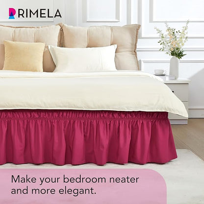 RIMELA Rose Purple Bed Skirt Queen Size 15 Inch Drop Elastic Wrap Around Dust Ruffle Bedding Bedskirt, Bed Skirt for Adjustable Bed Base, Soft Durable Fabric Machine Washable Easy to Install