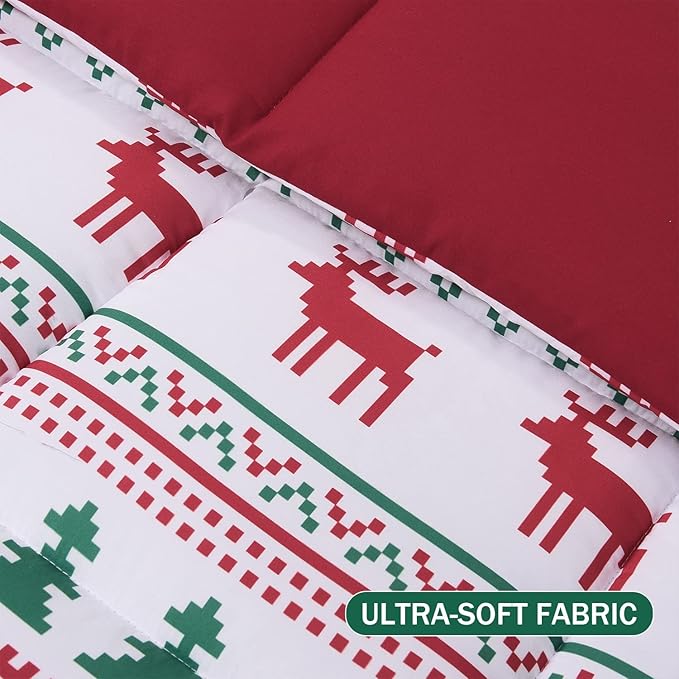 downluxe Christmas Comforter Set King with 2 Pillow Shams - Christmas Decoration King Comforter Set with Reindeer and Snowflake Patterns - King Size Comforter Set(3-Piece Set)