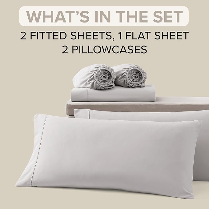 UGG Hedi Split King Sheet Set 5-Piece Luxury Cooling Sheets Deep Pockets Premium Bedding with 2 Shams Hypoallergenic Machine Washable Soft Lightweight Set for Adjustable Bed, Split King, Stone Grey