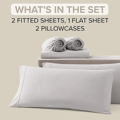 UGG Hedi Split King Sheet Set 5-Piece Luxury Cooling Sheets Deep Pockets Premium Bedding with 2 Shams Hypoallergenic Machine Washable Soft Lightweight Set for Adjustable Bed, Split King, Stone Grey