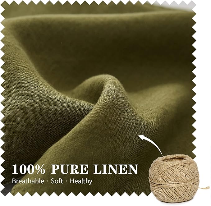 Simple&Opulence 100% Linen Lumbar Pillow Cover 12 x 20 Inches Set of 2 Rectangular Decorative Throw Cushion Cover for Couch Sofa Bed Living Room Office Soft Breathable Farmhouse - Olive Green