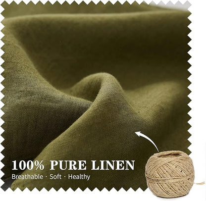 Simple&Opulence 100% Linen Lumbar Pillow Cover 12 x 20 Inches Set of 2 Rectangular Decorative Throw Cushion Cover for Couch Sofa Bed Living Room Office Soft Breathable Farmhouse - Olive Green