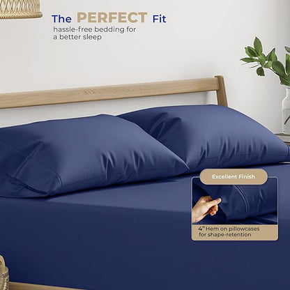 THREAD SPREAD 100% Cotton Pillow Cases Queen Size Set of 2 - Luxury 400 Thread Count Queen Pillow Cases (Navy Blue), Soft Cooling Breathable Hotel Quality Cotton Pillowcases, Fits Standard Pillows