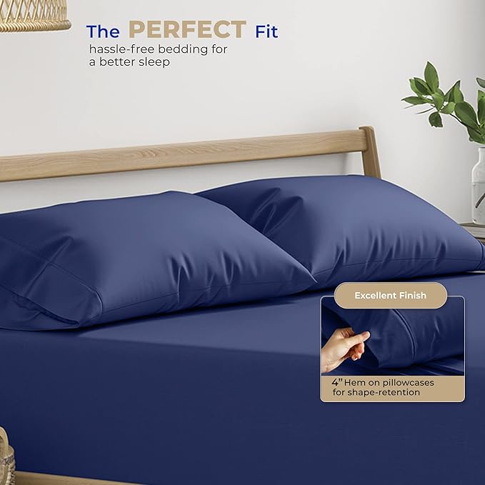 THREAD SPREAD 100% Cotton King Size Pillow Cases Set of 2 - Luxury 400 Thread Count Pillow Cases King Size (Navy Blue), Soft Cooling Breathable & Durable Sateen Weave Hotel Quality Cotton Pillowcases