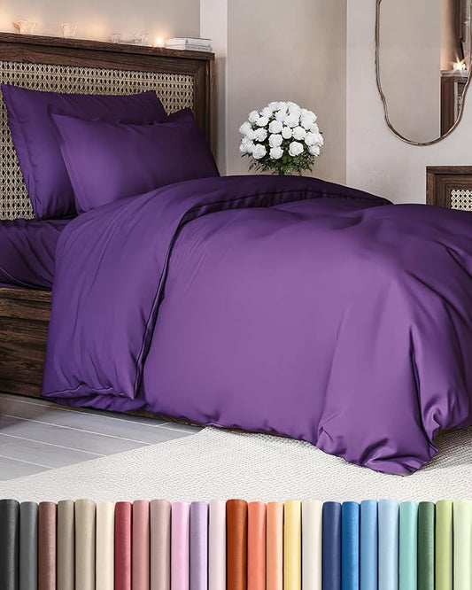 Duvet Cover Twin/Twin XL Size Set - Extra Soft Twin/Twin XL Duvet Cover 68" x 90" with 1 Pillow Sham - Hotel Luxury, Easy Care, Fade Free w/ Zipper Closures & Ties - Comfy, Cozy & Breathable (Purple)