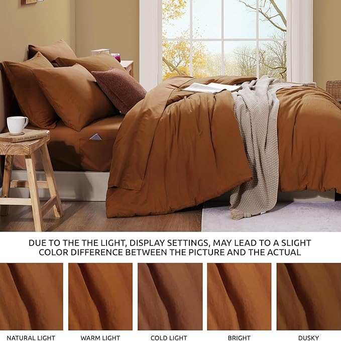 WRENSONGE California King Size Comforter Sets- 7 Pieces Soft Terracotta Bed in a Bag with Fitted Sheet, Flat Sheet, 2 Pillow Shams, 2 Pillowcases, Warm Bedding Sets for All Season