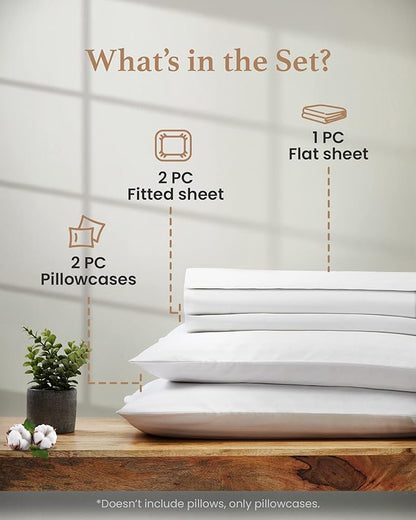 Good Sleep Bedding Split King Sheets Sets for Adjustable Bed Cotton, Luxury Sheets, Egyptian Cotton, 5 Piece 100% Cotton Split King Sheet Set, Sateen Sheets, 2 Fitted - 16" Deep Pocket, White