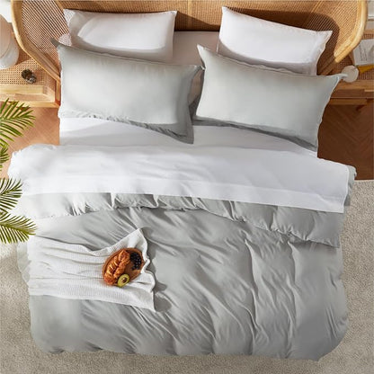Nestl Light Grey Duvet Cover King Size - Soft Double Brushed King Duvet Cover Set, 3 Piece, with Button Closure, 1 Duvet Cover 104x90 inches and 2 Pillow Shams