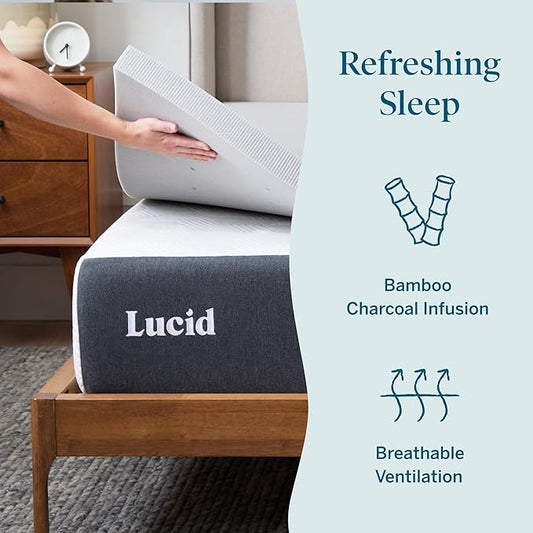 Lucid 2 Inch Bamboo Charcoal Infused Memory Foam Mattress Topper - California King Size – Moisture and Odor Control - Ventilated - Plush Feel, Pressure-Relieving Bed Topper – CertiPur Certified