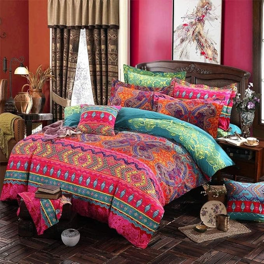 Boho Queen Comforter Set Soft Chic 3 Pieces Bedding Queen Comforter Set Lightweight Exotic Red Teal Bohemian Mandala Colorful Vintage Comforter Bed Set for All Seasons (Queen, Boho)