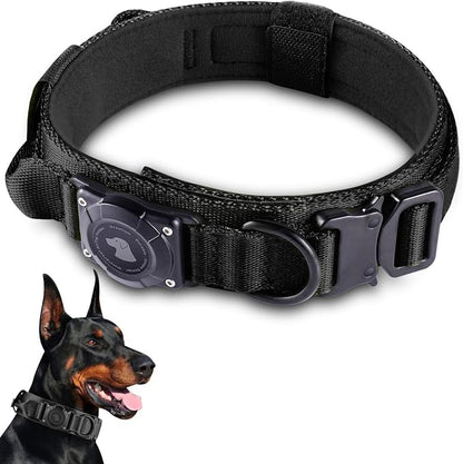 2026 Upgrade Waterproof Tactical AirTag Dog Collar, Built in AirTag Holder | Comfortable Control Handle, Quick Release Metal Buckle, Durable 1000D Nylon, For Medium to Large Dogs, Black, XL