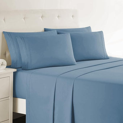 Clara Clark Twin Sheets - Hotel Luxury 5 Piece Bed Sheets for Twin Size Bed - Soft Bedding Sheets & Pillowcases, Fits Mattress up to 16 inch deep. Twin, Stone Blue