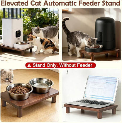 SZEE Cat Food Stand, Elevated Cat Feeder Stand for Automatic Feeder & Bowls | Lifted Cat Food Table Station, Raises Feeder/Bowl by 2 3/8", Relieves Spine and Joints Noticeably on Pets - Solid Walnut Wood