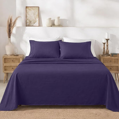 California Design Den Twin XL Sheet Sets - 400 Thread Count Sateen, 100% Cotton Sheets Set, Deep Pockets, and Durable Bedding for Dorm Rooms & Adults - Purple