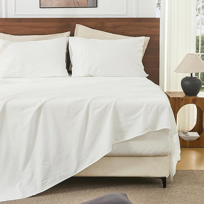 Bedlifes 100% French Linen Sheets California King Size 18-24" Extra Deep Pocket 4-Piece Set Breathable & Moisture-Wicking,Soft & Durable Sheets for Thick Mattresses(White)