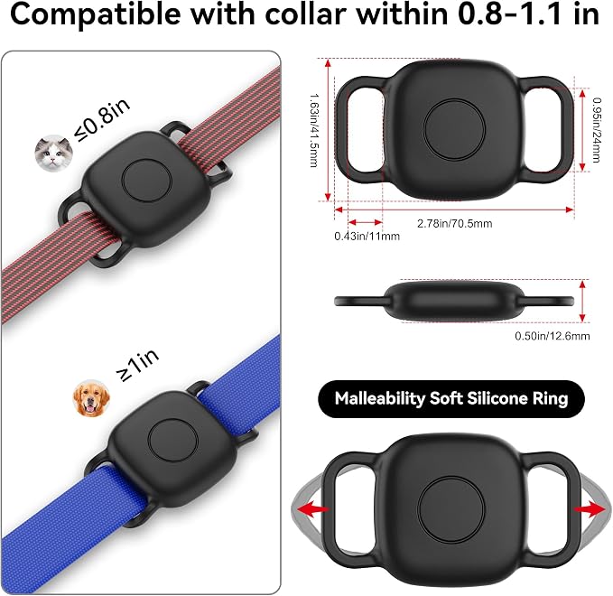 DDJ Waterproof Dog Collar Holder for Life360 Tile Mate Tracker, 2-Pack Durable Silicone Cover, Anti Lost for Life 360 Tile Tracker Case for Cat & pet Collars, Easy Installation, Black,Pink Punch