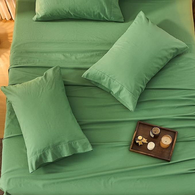 Bedlifes 100% French Flax Linen Sheets Set Queen Size - 6 Piece Extra Deep Pocket 18-24",Soft Breathable Queen Bed Sheets with Temperature Regulating & Moisture-Wicking(Sage Green