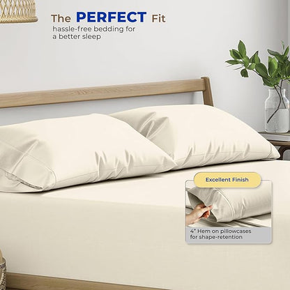 Thread Spread 100% Egyptian Cotton King Size Pillow Cases Set of 2 - Luxury 600 Series Bliss Collection Pillow Cases King Size (Ivory), Soft Cooling Hotel Cotton Pillowcases, Sateen Finish