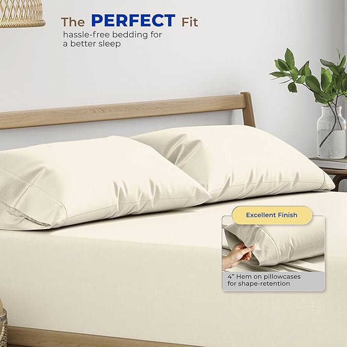 Thread Spread 100% Egyptian Cotton King Size Pillow Cases Set of 2 - Luxury 600 Series Bliss Collection Pillow Cases King Size (Ivory), Soft Cooling Hotel Cotton Pillowcases, Sateen Finish