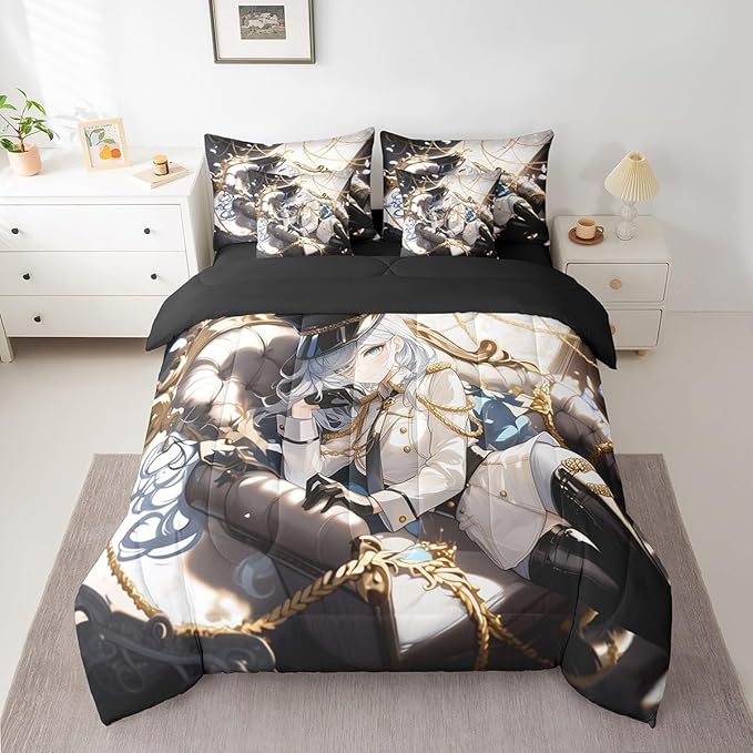 Erosebridal Anime Girl Twin 7 Piece Bedding Set for Kids, Kawaii Japanese Anime Bed in A Bag Cartoon Girl Comforter Set with Sheets for Girls Boys Teens Men Room, Japanese Animation Bed Sets