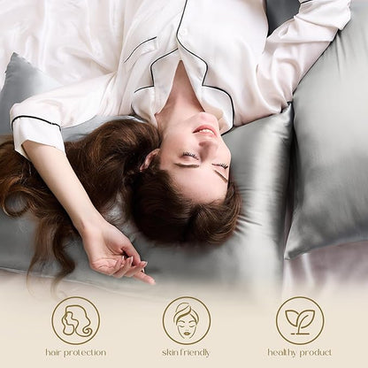 ZIMASILK 100% Pure Mulberry Silk Pillowcase for Hair and Skin Health,Soft and Smooth,Both Sides Premium Grade 6A Silk,600 Thread Count,with Hidden Zipper,1pc (Queen 20''x30'', Gray)