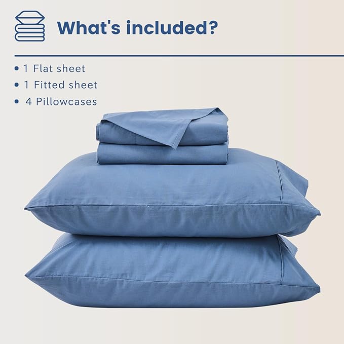 Bedlifes 100% French Flax Linen Sheets Set California King Size-6 Piece Extra Deep Pocket 18-24",Soft Breathable Cal King Bed Sheets with Temperature Regulating & Moisture-Wicking(Flint Blue
