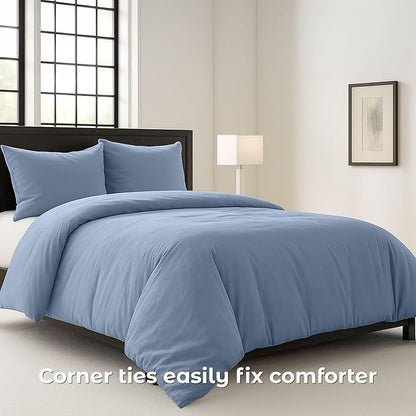 Pure Bedding Duvet Cover King Size - 3 Pieces Extra Soft Bedding Set, Includes 1 Duvet Cover 104x90 Inches with Zipper Closure & 2 Pillow Shams, Comforter Not Included, Ash Blue