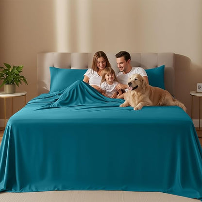 Utopia Bedding King Size Sheet Set – 4 Piece Bed Sheets, Soft and Breathable Microfiber, Includes 1 Fitted Sheet, 1 Flat Sheet and 2 Pillowcases – Oeko Tex (Denim Blue)