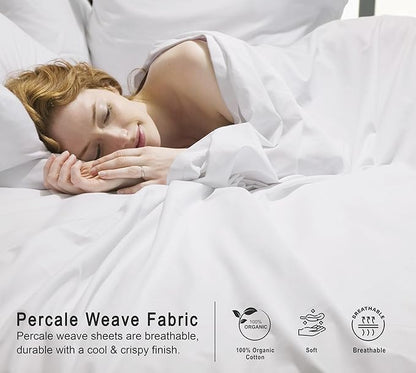 RUVANTI 100% Organic Cotton Sheets Twin Size, Percale Weave, GOTS Certified, 3-Piece Set, Deep Pocket 15", Crisp & Breathable, Soft Durable Bedding, Sábanas Algodón Orgánico – Bright White