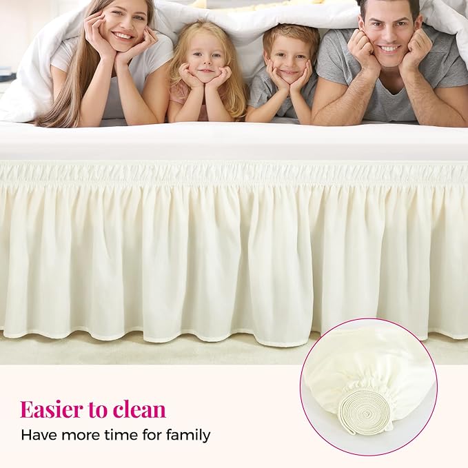 RIMELA Bed Skirt King Size Cream18 Inch Drop, Wrap Around Elastic Bedskirt, Dust Ruffle for Adjustable Bed Base Soft Durable Fabric Machine Washable Easy to Install Bed Skirts