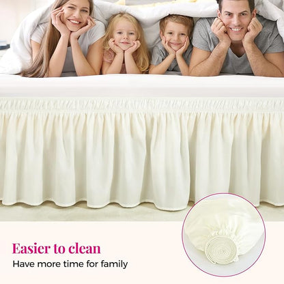 RIMELA Bed Skirt King Size Cream18 Inch Drop, Wrap Around Elastic Bedskirt, Dust Ruffle for Adjustable Bed Base Soft Durable Fabric Machine Washable Easy to Install Bed Skirts