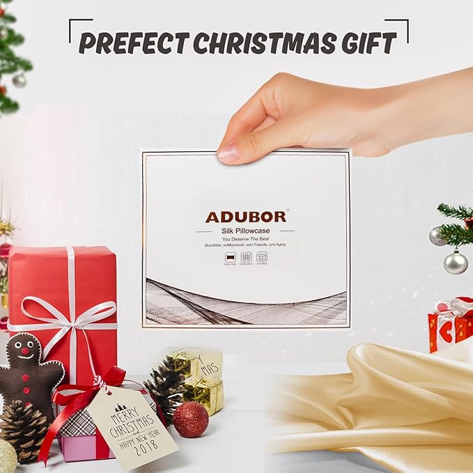 Adubor 100% Silk Pillowcase - Mulberry Silk Pillow Cases, 22 Momme 6A Grade Fibers, Silk Pillow Case for Hair and Skin Health, with Hidden Zipper (King 20''×36'', Gold, 1PC)
