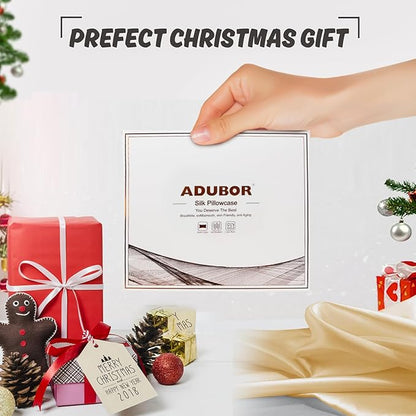 Adubor 100% Silk Pillowcase - Mulberry Silk Pillow Cases, 22 Momme 6A Grade Fibers, Silk Pillow Case for Hair and Skin Health, with Hidden Zipper (Queen 20''x30'', Gold, 1PC)
