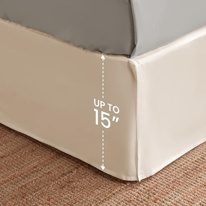SLEEP ZONE Pleated Bed Skirts Full Size, 15 inch Tailored Drop Easy Fit Bedskirt, Anti-Static, Fade Resistant (Full, Beige)