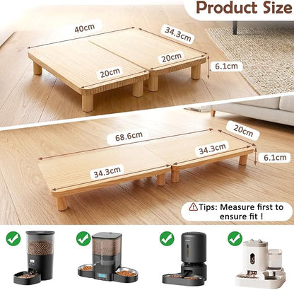 SZEE 2 Pcs Cat Food Stand, Elevated Pine Wood Cat Feeder Stand | Raises Feeder/Bowl by 2 3/8", for Dual-Bowl Automatic Cat Feeder Stand & Bowls