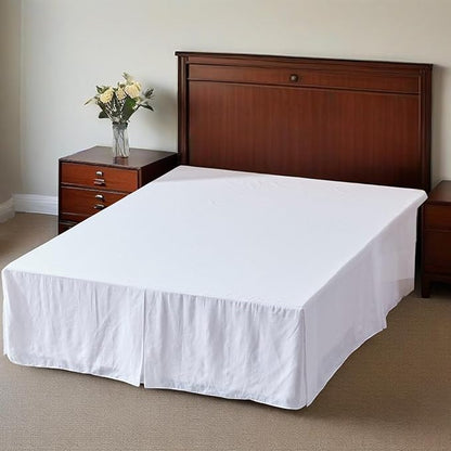 Simple&Opulence Belgian Linen Bed Skirt with Classic 14 inch Tailored Drop Dust Ruffle, Easy Fit Breathable Premium Natural Flax- Basic White, Queen