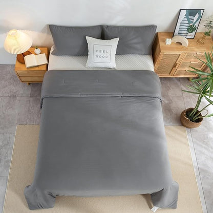 COTTEBED Ultra-Soft Gray Comforter Sets Queen Full Sized Bedding - All Season Lightweight Fuzzy Fluffy Modern Washed Polycotton Microfiber - 1 Bed Down Comforters &2 Pillowsham (Queen/Full,Dark Grey)