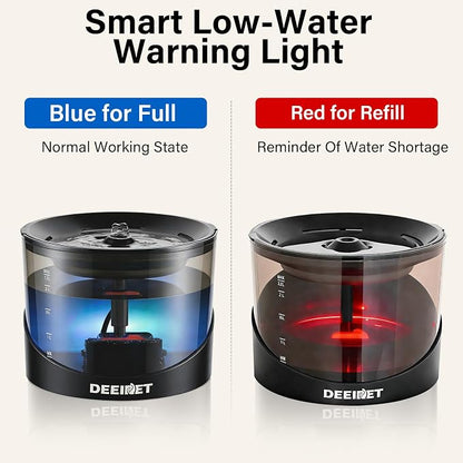 DEEIPET 2.2L/74oz Bubbling Cat Water Fountain, 360° Drinking Area, 24H Oxygen-Rich Flow, Replaceable Pump & BPA-Free ABS, LED Auto Shut-Off Pump, Ultra Quiet USB Adapter, for Cats & Small Dogs