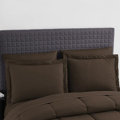 Queen Comforter Set 8 Piece Bed in a Bag with Bed Skirt, Fitted Sheet, Flat Sheet, 2 Pillowcases, 2 Pillow Shams, Queen, Checkered Chocolate