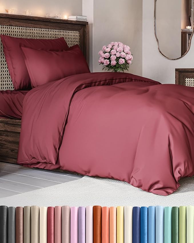 Duvet Cover Twin/Twin XL Size Set - Extra Soft Twin/Twin XL Duvet Cover 68" x 90" with 1 Pillow Sham - Hotel Luxury, Easy Care, Fade Free with Zipper Closures & Ties - Comfy & Breathable (Burgundy)