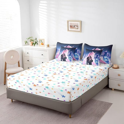 Erosebridal Japanese Anime Bed in A Bag with Sheets Twin, Anime Girl Comforter Set 7 Piece Kawaii Japanese Style Bedding Set Cartoon Japan Animation Bed Set for Boys Teens Adult Women Bedroom